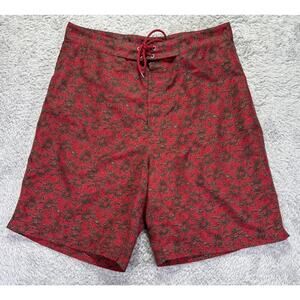 Vintage Tommy Hilfiger Mens Large Board‎ Shorts Red Brown Floral 2000 Never Worn